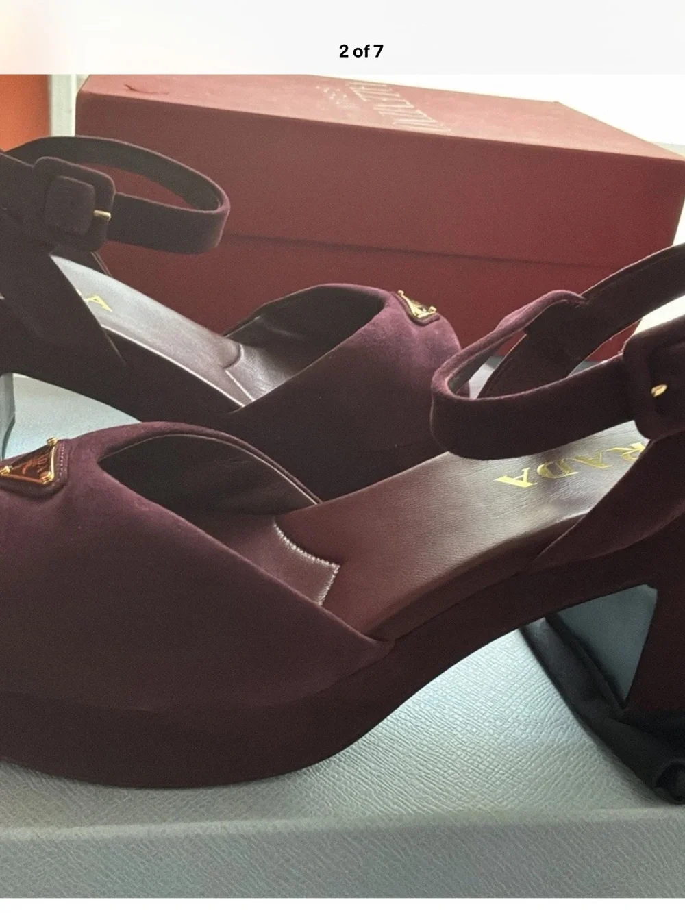 Prada Platform Suede Sandals in Deep Burgundy